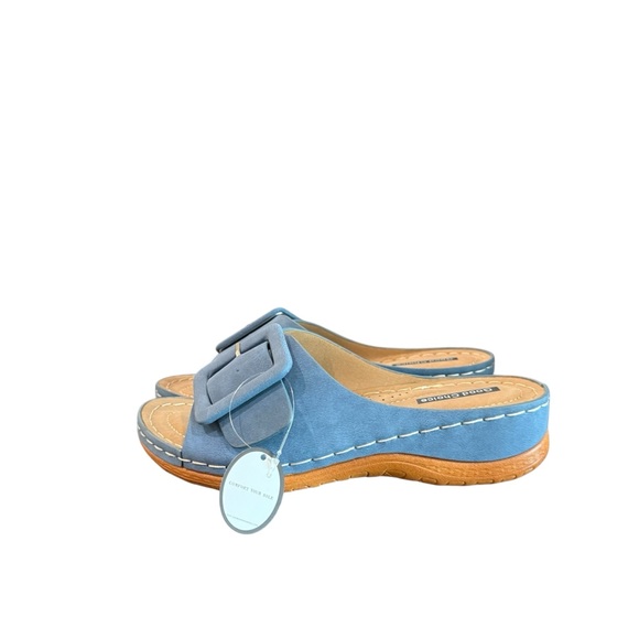 Good Chic Women's Blue Mules with Tan Sole NWB - Picture 4 of 9